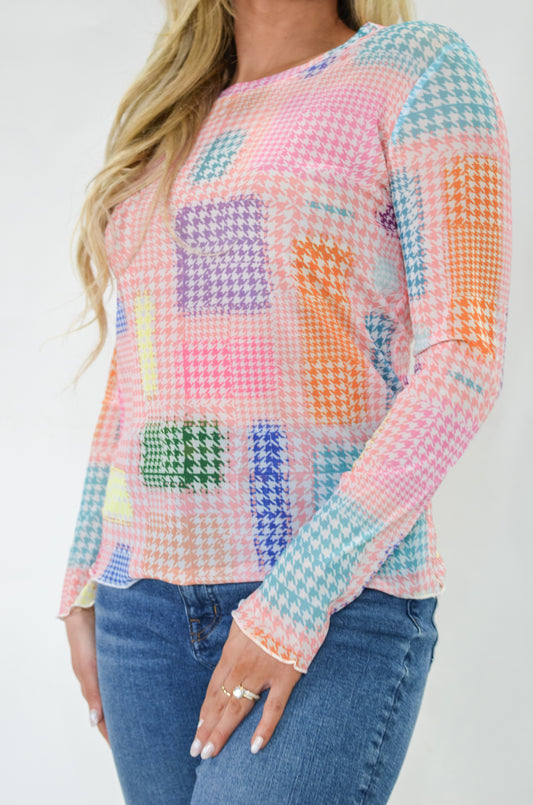 Houndstooth Multi Colored Mesh Top