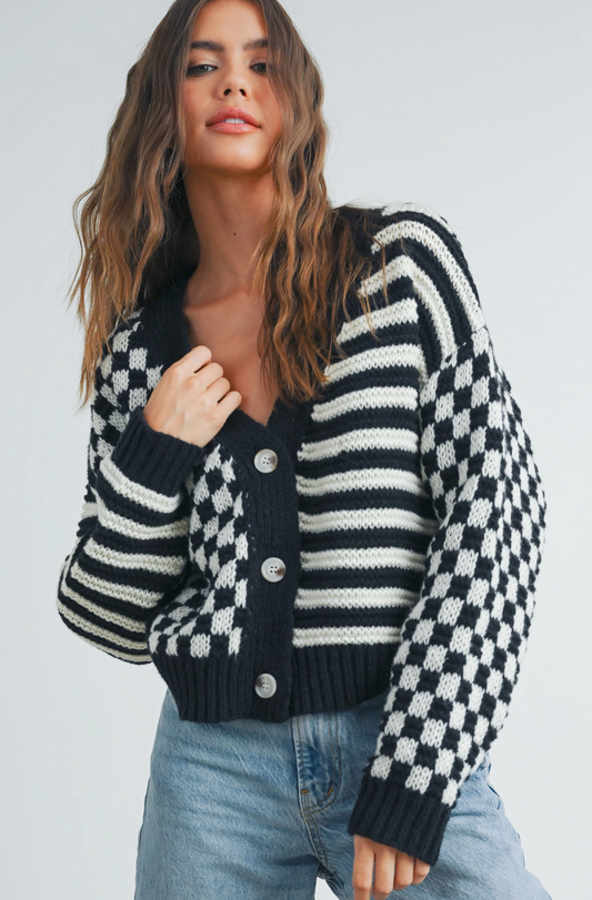 Catherine's Charm Knit Black & White Cardigan