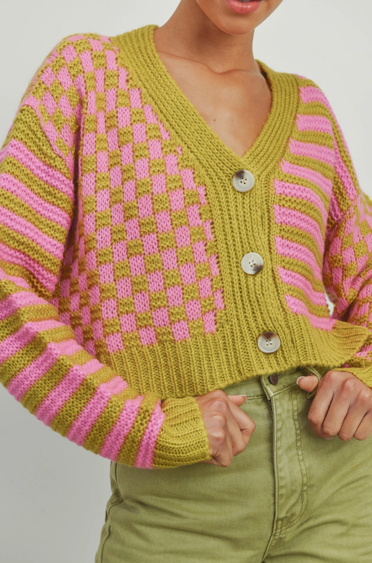 Catherine's Charm Knit Pink & Green Cardigan