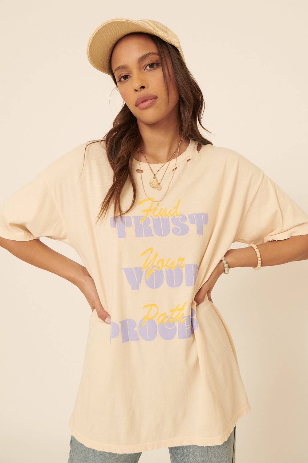 Find Your Path Distressed Oversized Graphic Tee