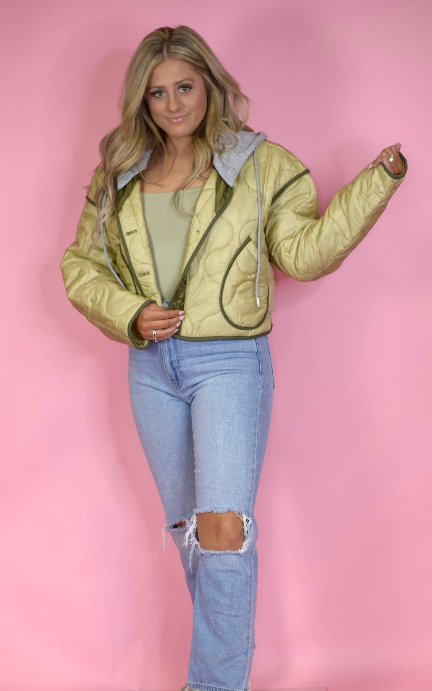 Evelyn's Quilted Olive Green Jacket