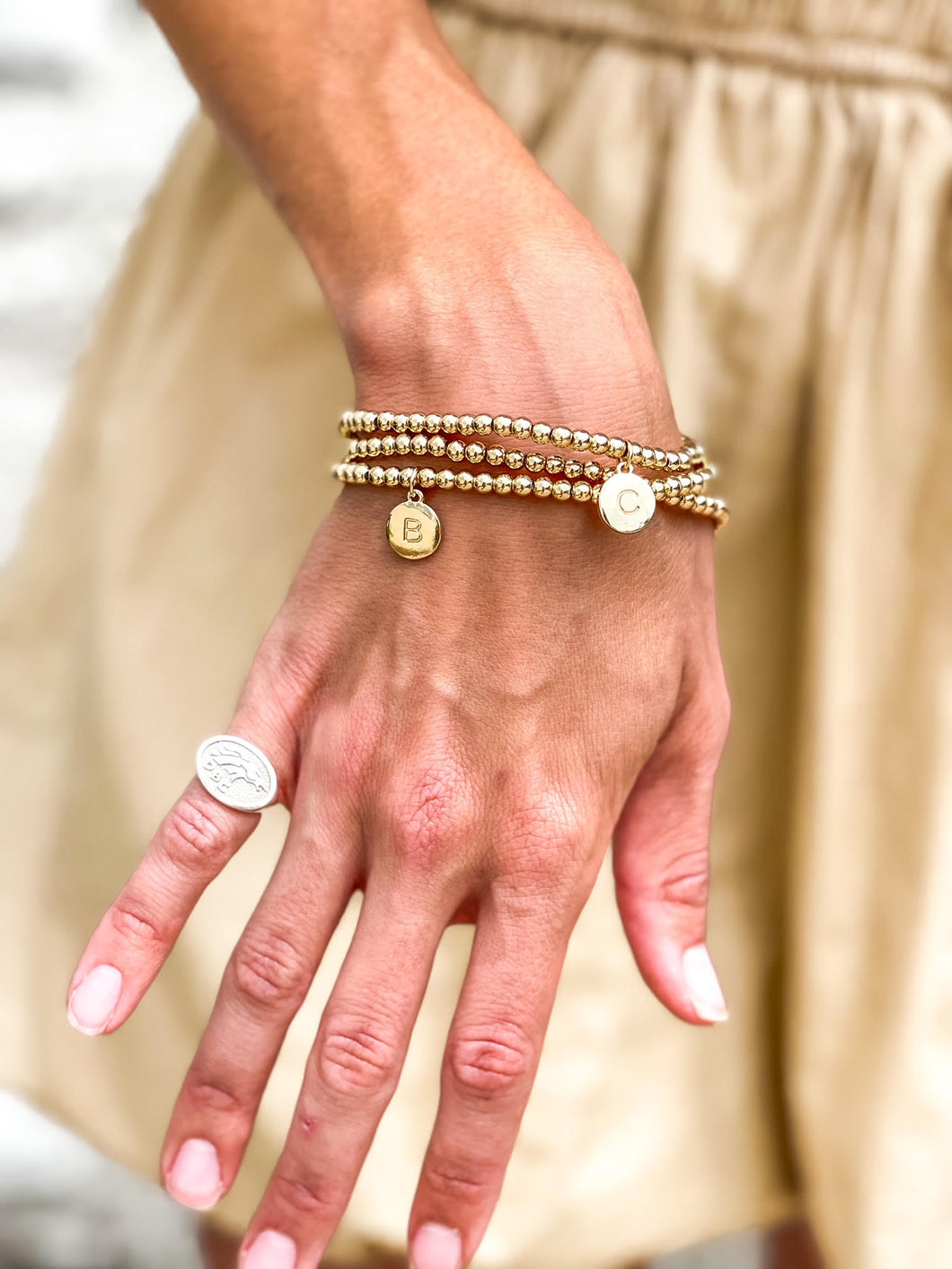 Gold Beaded Initial Bracelet