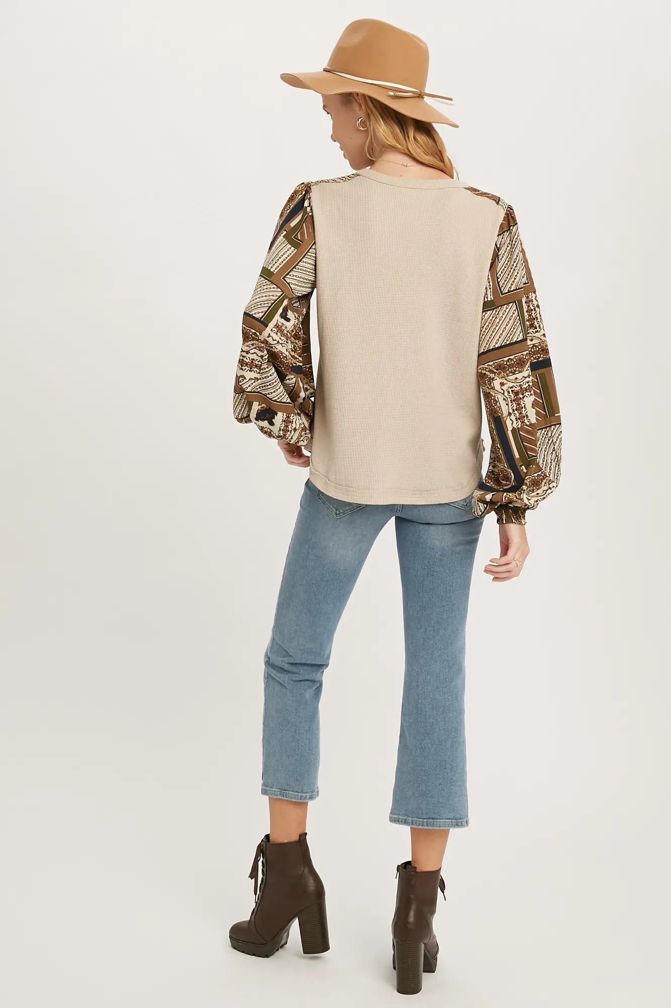 Sadie's Henley Top with Printed Sleeves