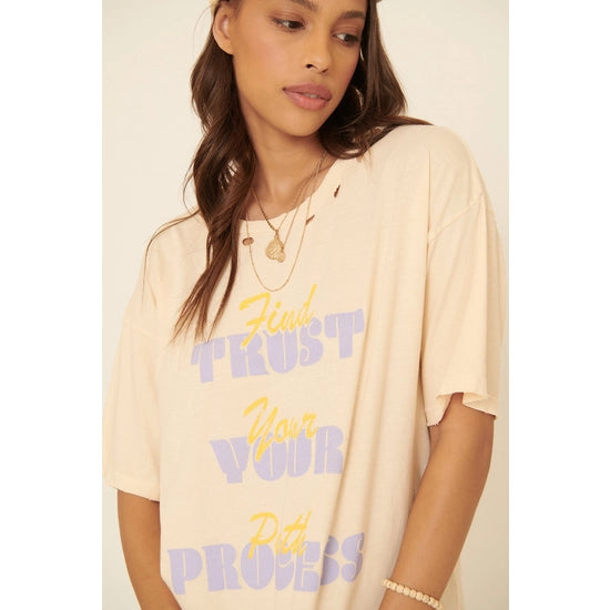 Find Your Path Distressed Oversized Graphic Tee