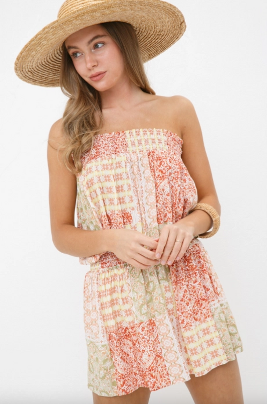 Sarah's Peach Paisley Print Mini Dress